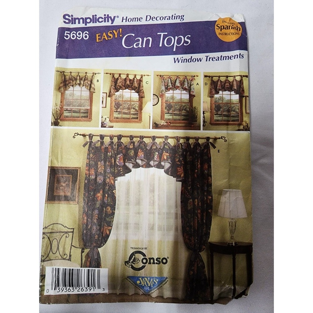 5696 Simplicity Home Decorating Can Tops Window Treatments